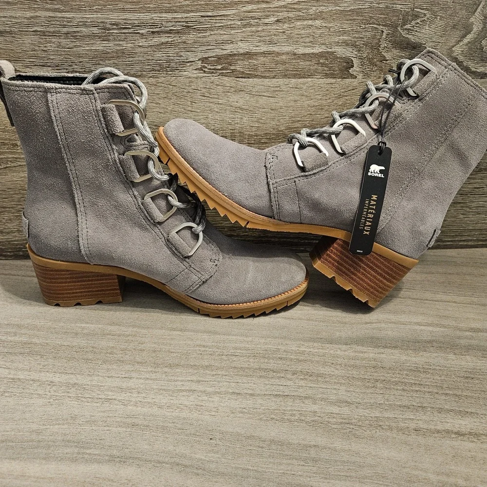 Sorel Womens Cate Lace‎ Boots 6.5 Gray Suede Waterproof Comfort EVA NL4314-052